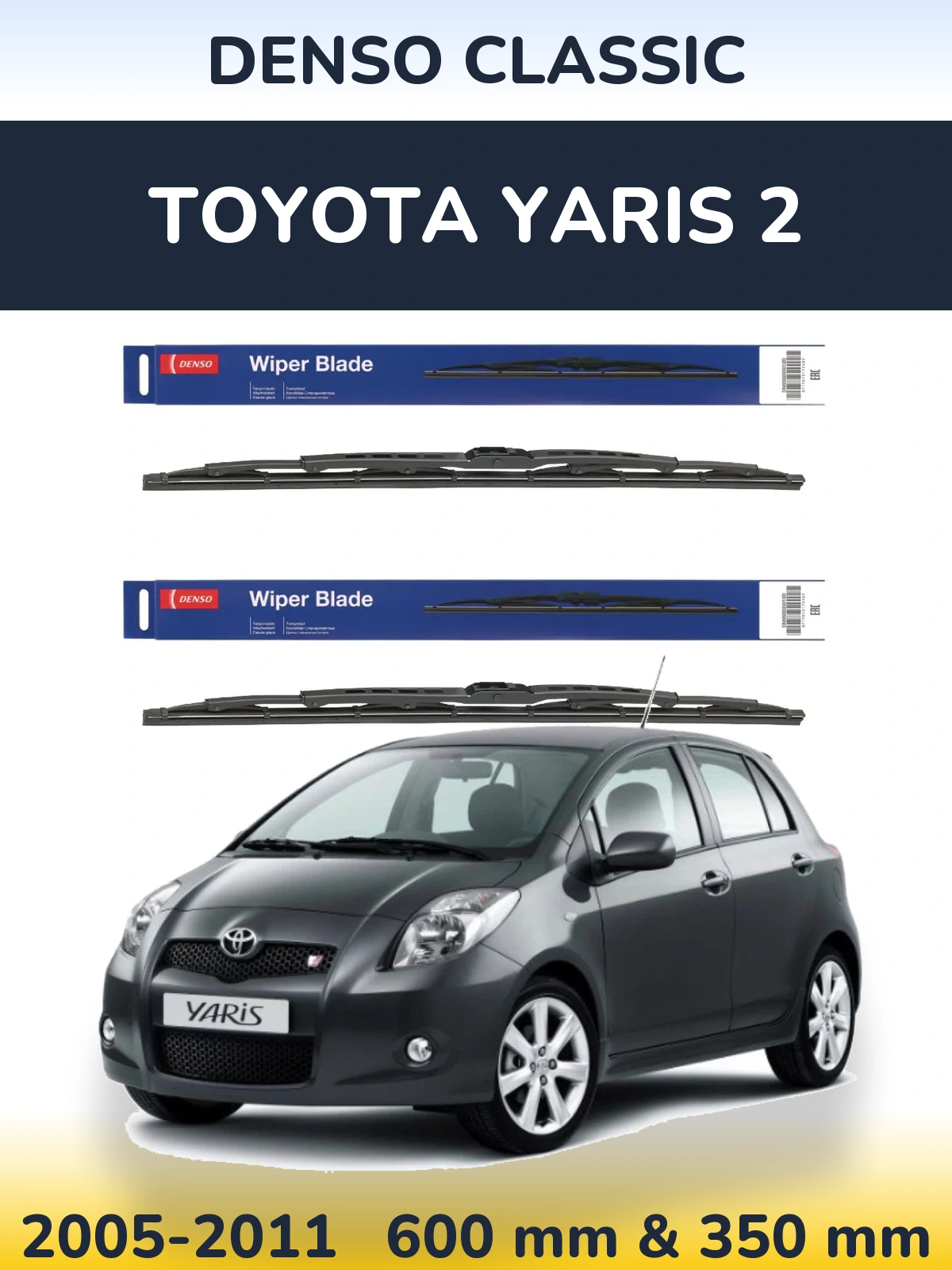 Komplet przednich wycieraczek Denso Classic 600 & 350 mm do Toyota Yaris 2 2005-2011