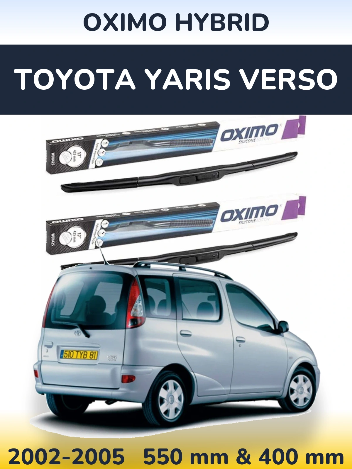 Комплект передних дворников Oximo Hybrid 550 & 400 мм для Toyota Yaris Verso 2002-2005