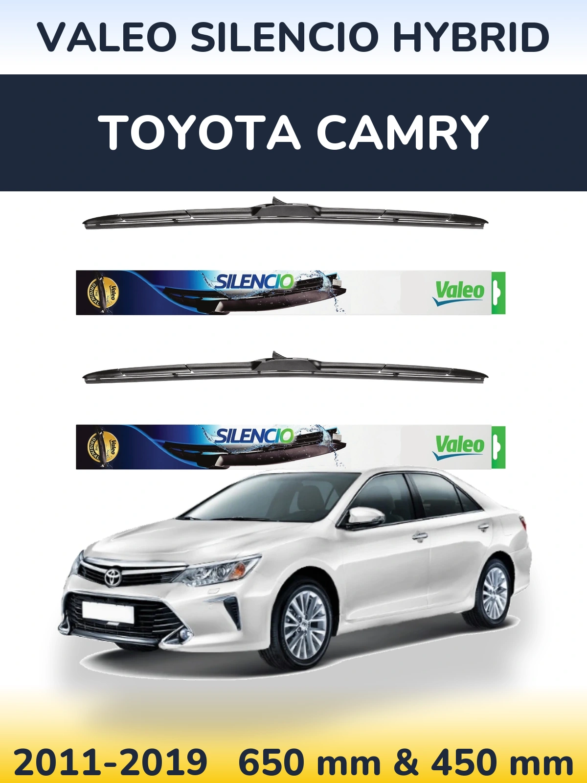 Front wiper blade set Valeo Silencio Hybrid 650 & 450 mm for Toyota Camry 2011-2019