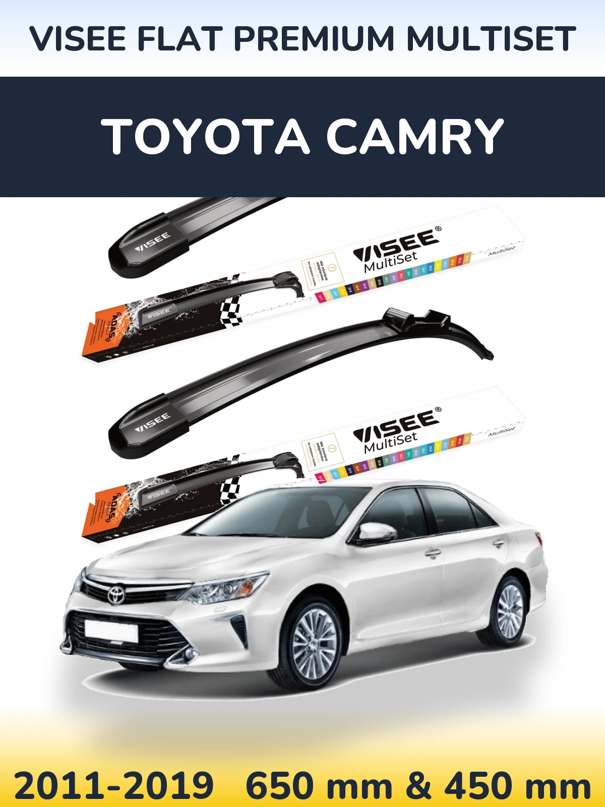 Front wiper blade set VISEE FLAT PREMIUM MultiSet 650 & 450 mm for Toyota Camry 2011-2019