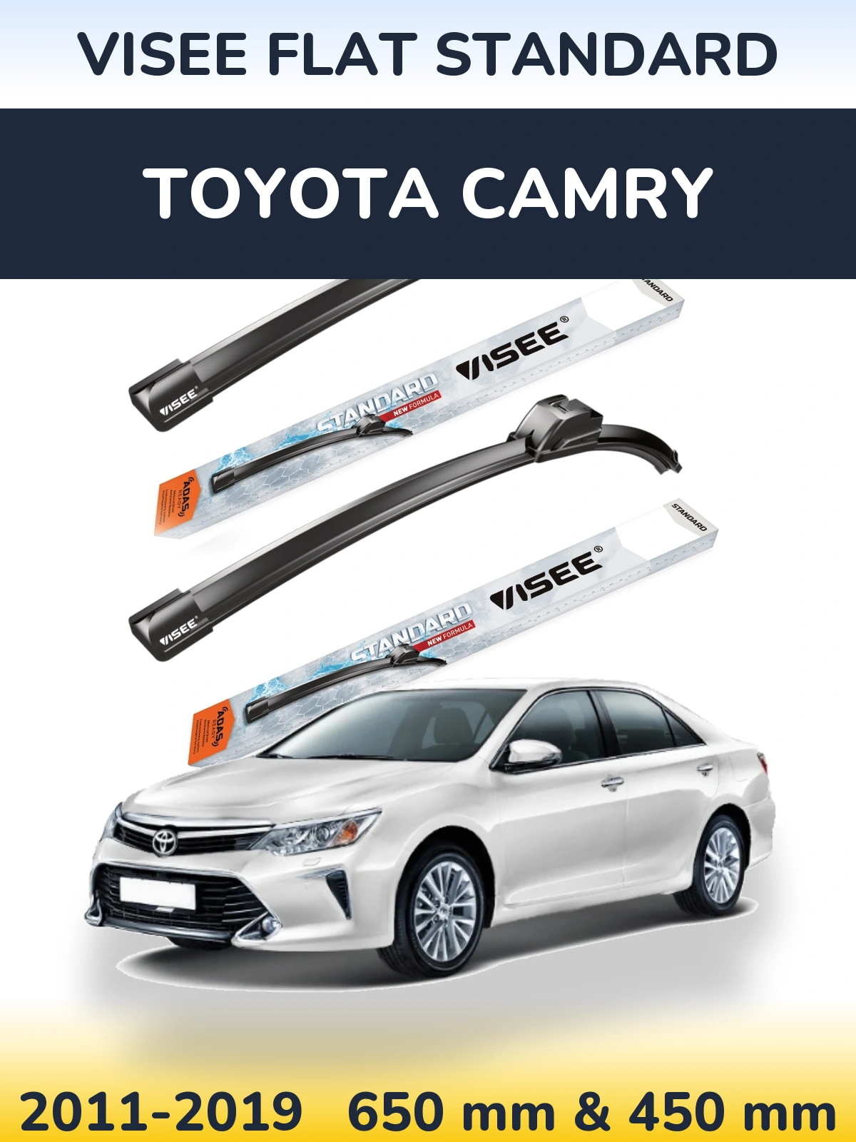 Комплект передних дворников VISEE FLAT STANDARD 650 & 450 мм для Toyota Camry 2011-2019