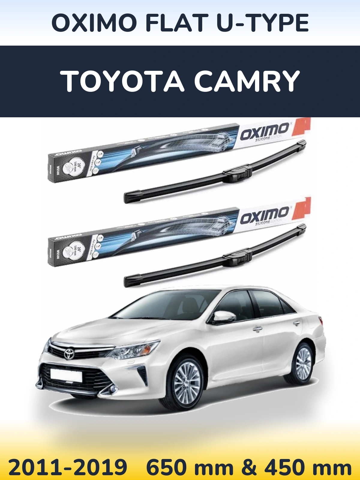 Комплект передних дворников Oximo Flat U-type 650 & 450 мм для Toyota Camry 2011-2019