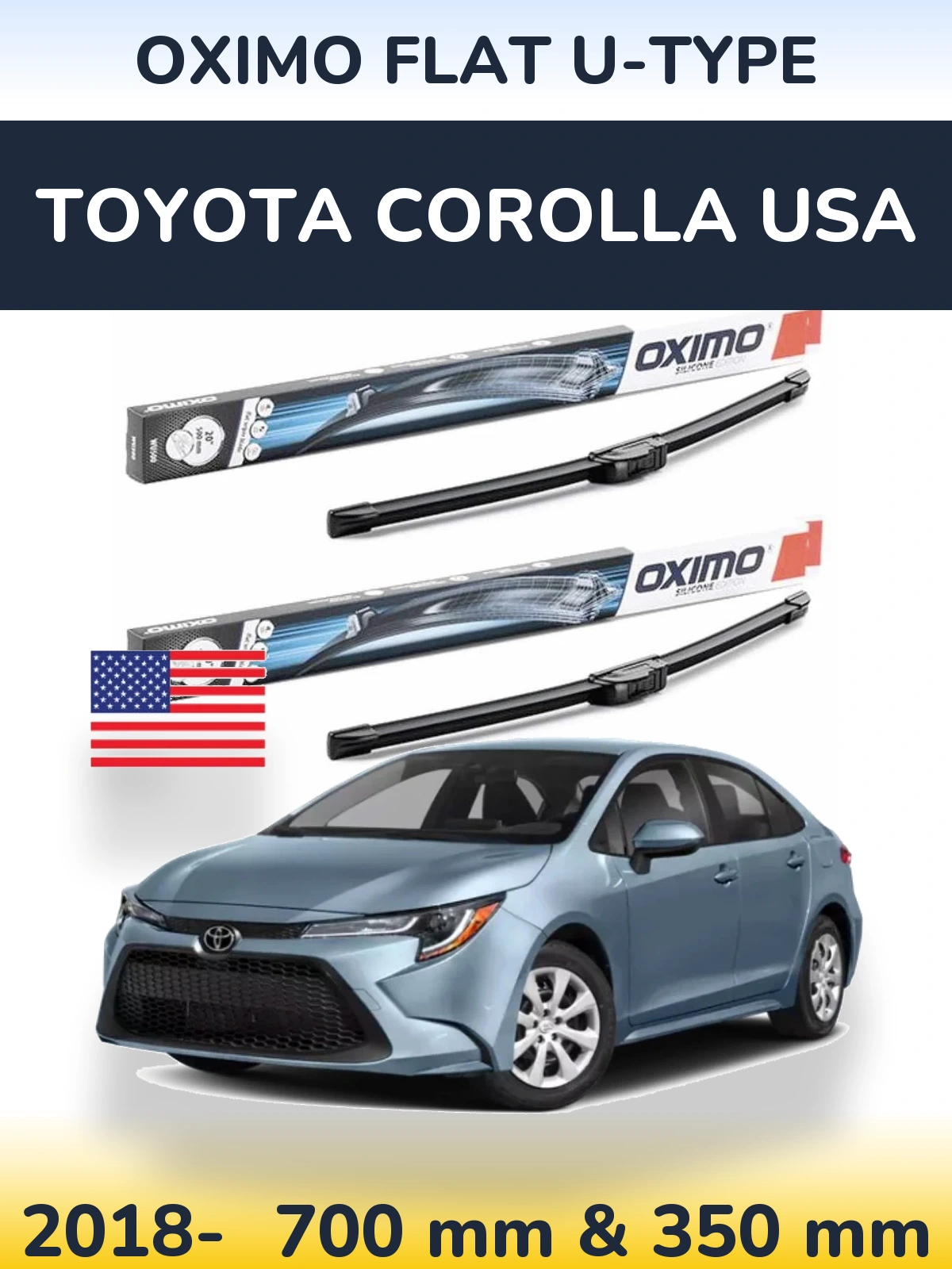 Комплект передних дворников Oximo Flat U-type 700 & 350 мм для Toyota Corolla USA 2018-2026