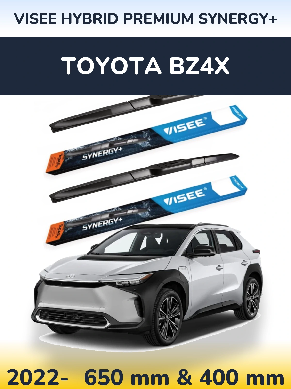 Komplet przednich wycieraczek VISEE HYBRID PREMIUM SYNERGY+ 650 & 400 mm do Toyota bZ4X 2022-2026