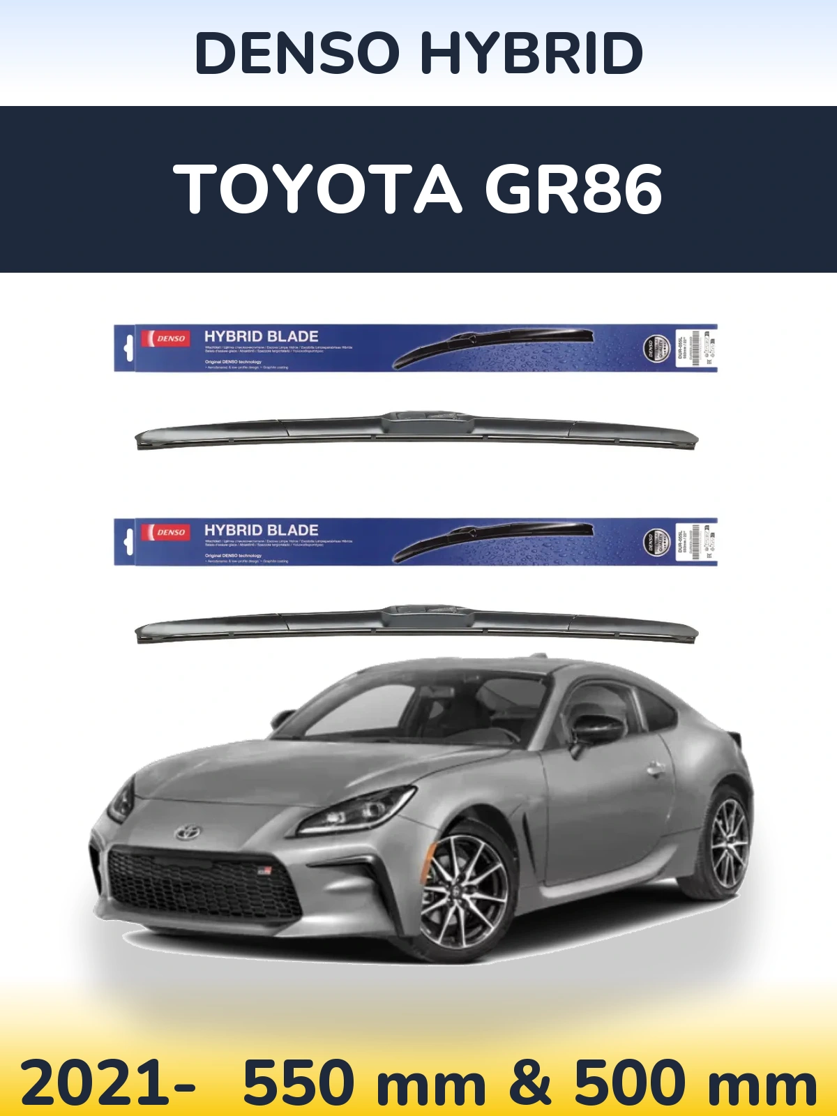 Komplet przednich wycieraczek Denso Hybrid 550 & 500 mm do Toyota GR86 2021-2026