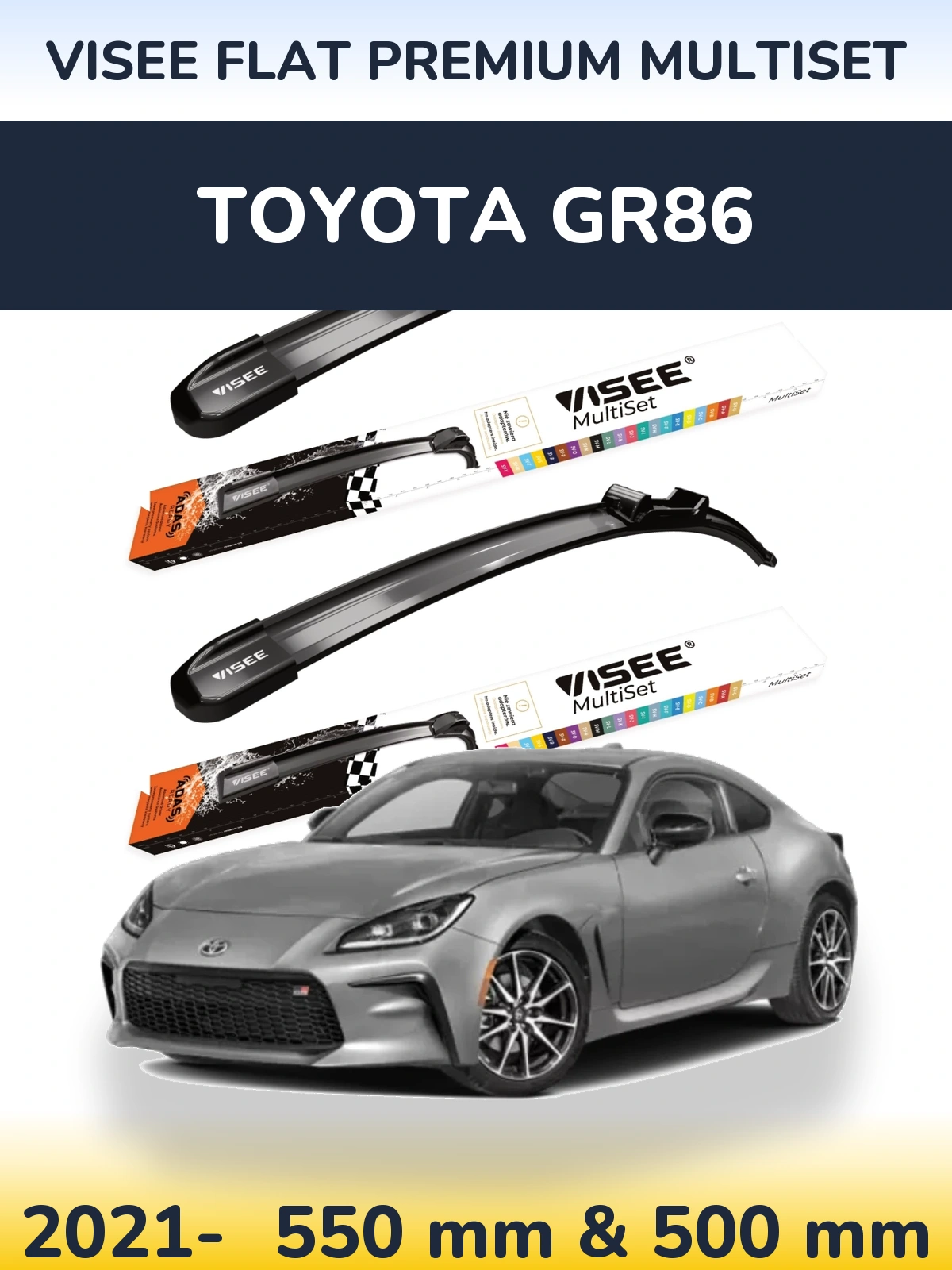 Komplet przednich wycieraczek VISEE FLAT PREMIUM MultiSet 550 & 500 mm do Toyota GR86 2021-2026