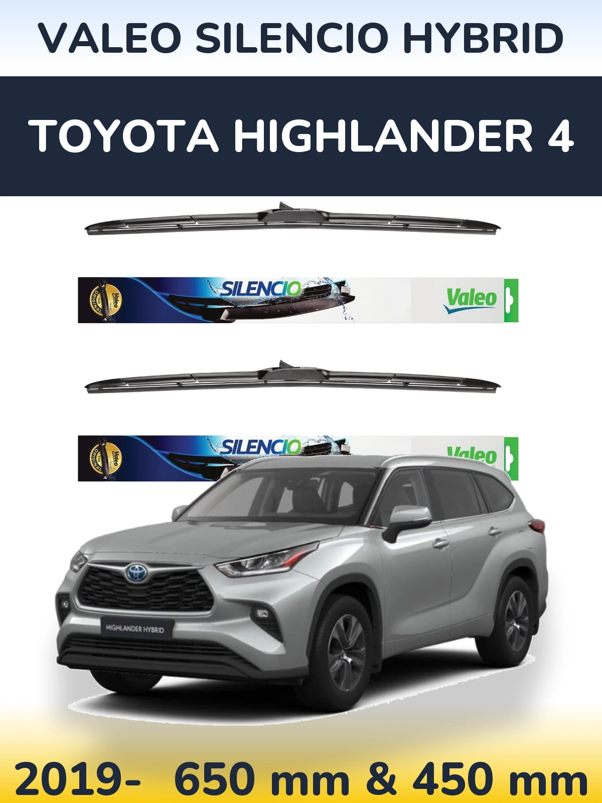 Komplet przednich wycieraczek Valeo Silencio Hybrid 650 & 450 mm do Toyota Highlander 4 2019-2026
