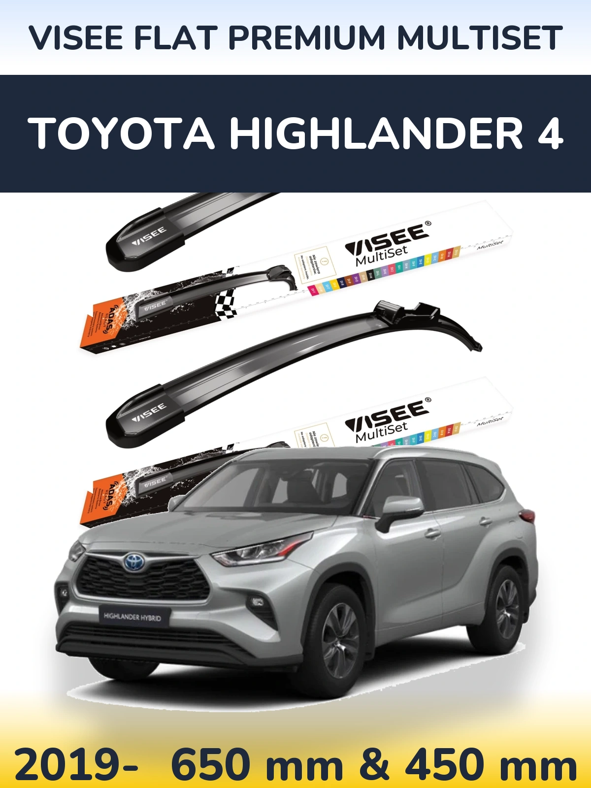 Komplet przednich wycieraczek VISEE FLAT PREMIUM MultiSet 650 & 450 mm do Toyota Highlander 4 2019-2026