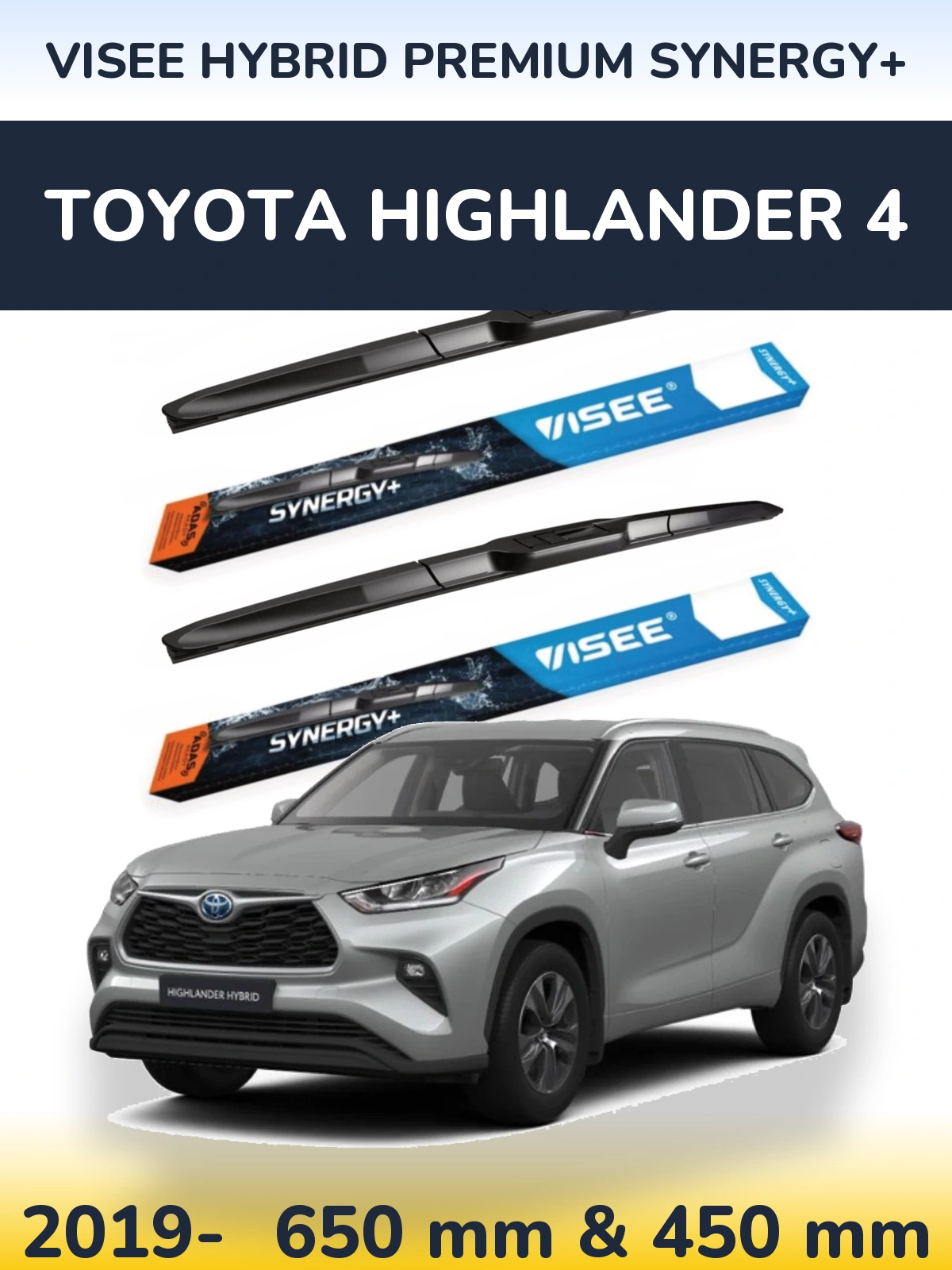 Komplet przednich wycieraczek VISEE HYBRID PREMIUM SYNERGY+ 650 & 450 mm do Toyota Highlander 4 2019-2026