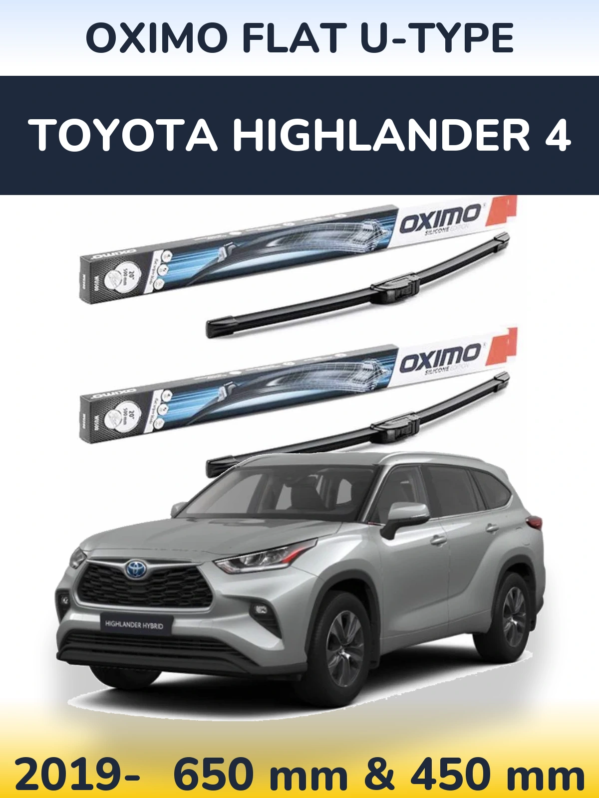 Komplet przednich wycieraczek Oximo Flat U-type 650 & 450 mm do Toyota Highlander 4 2019-2026