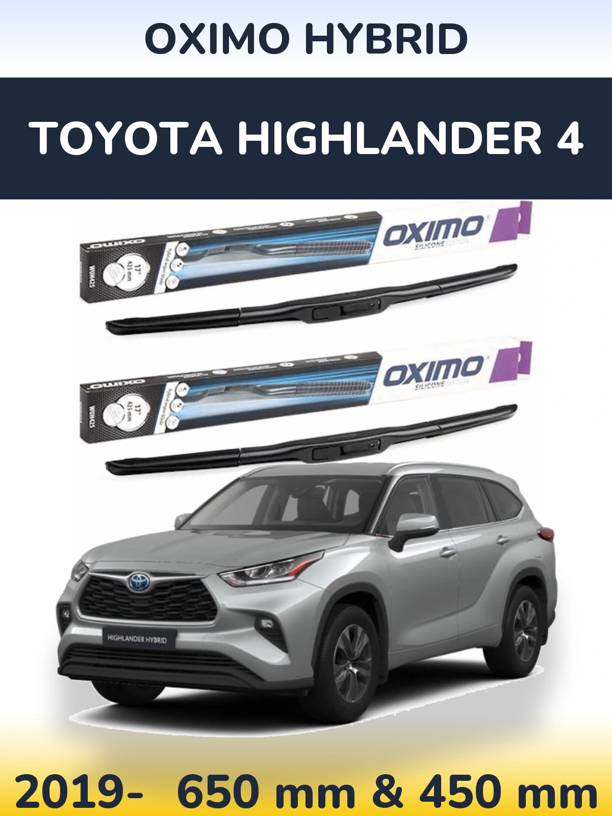 Комплект передних дворников Oximo Hybrid 650 & 450 мм для Toyota Highlander 4 2019-2026