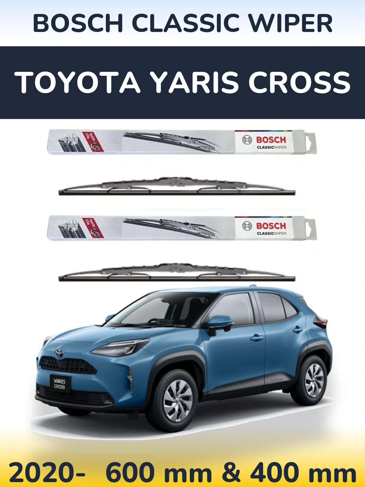 Комплект передних дворников BOSCH Classic Wiper 600 & 400 мм для Toyota Yaris Cross 2020-2026