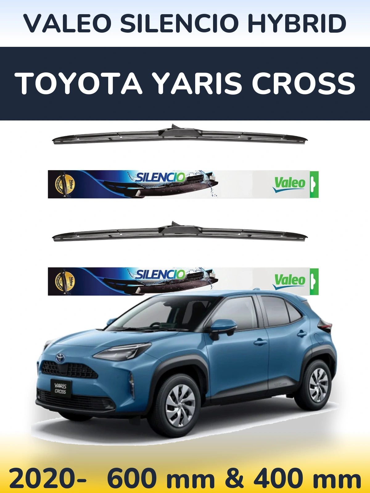 Komplet przednich wycieraczek Valeo Silencio Hybrid 600 & 400 mm do Toyota Yaris Cross 2020-2026