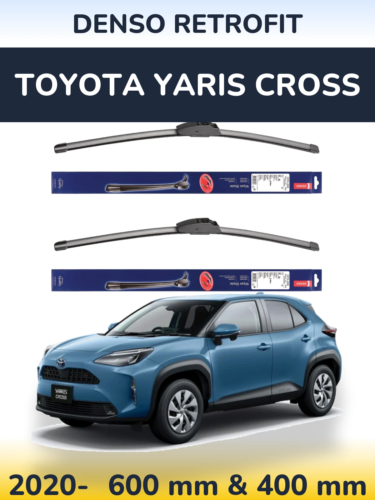 Комплект передних дворников Denso Retrofit 600 & 400 мм для Toyota Yaris Cross 2020-2026