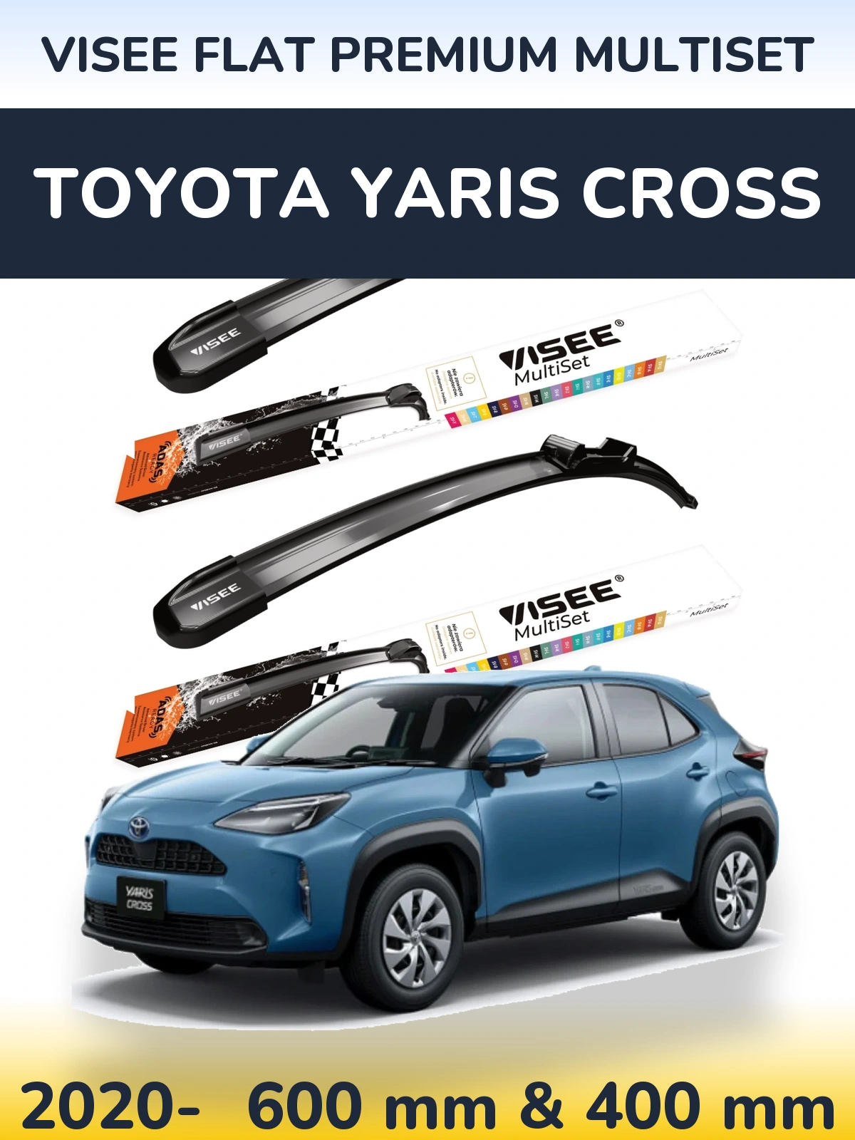 Комплект передних дворников VISEE FLAT PREMIUM MultiSet 600 & 400 мм для Toyota Yaris Cross 2020-2026