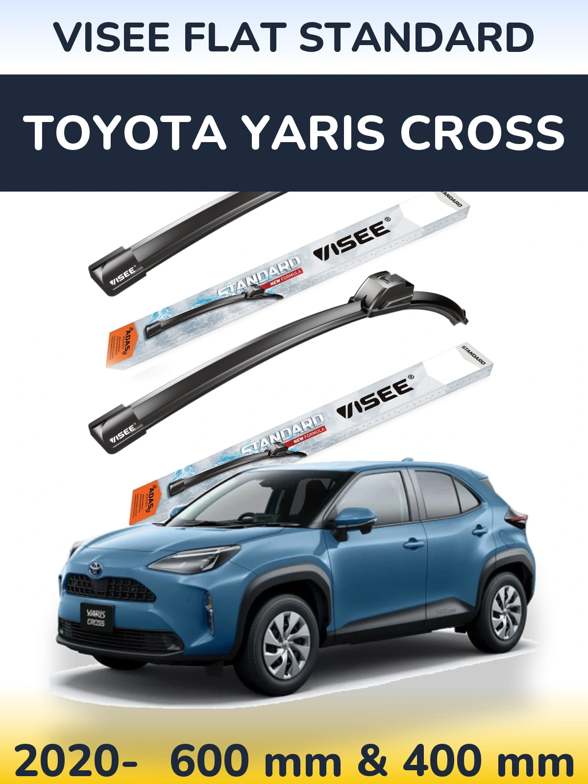 Комплект передних дворников VISEE FLAT STANDARD 600 & 400 мм для Toyota Yaris Cross 2020-2026
