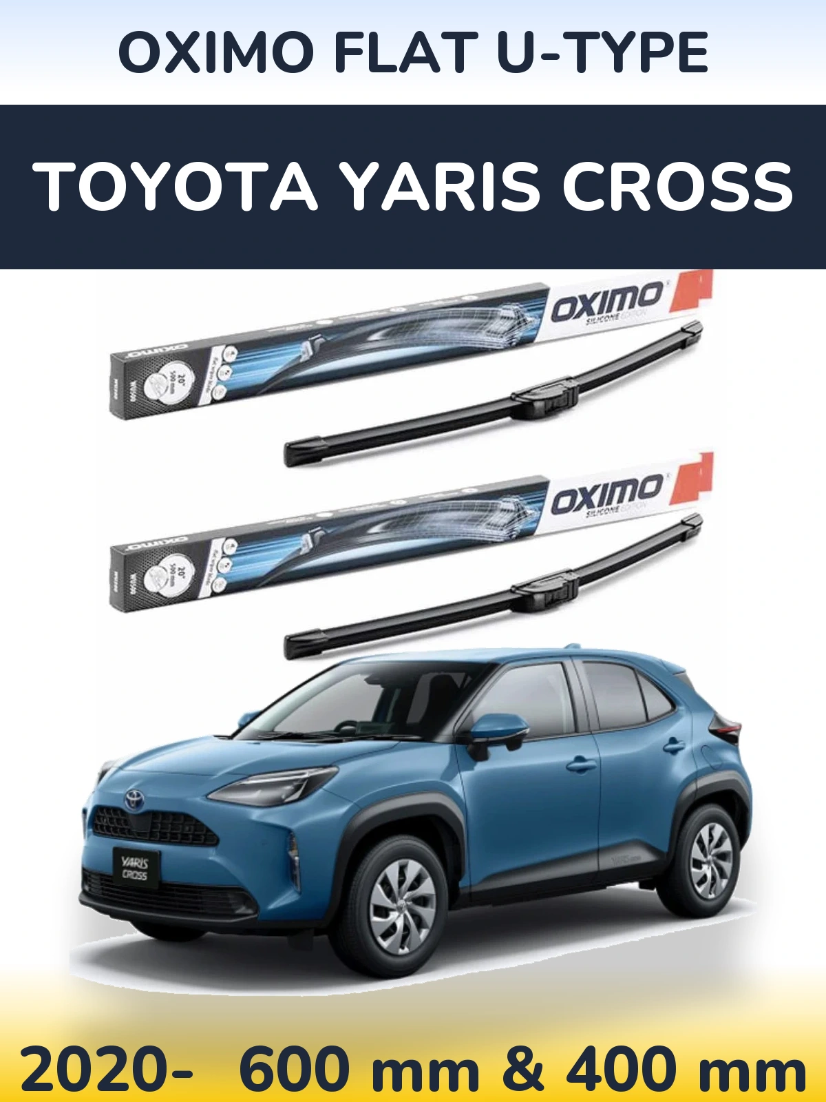 Комплект передних дворников Oximo Flat U-type 600 & 400 мм для Toyota Yaris Cross 2020-2026