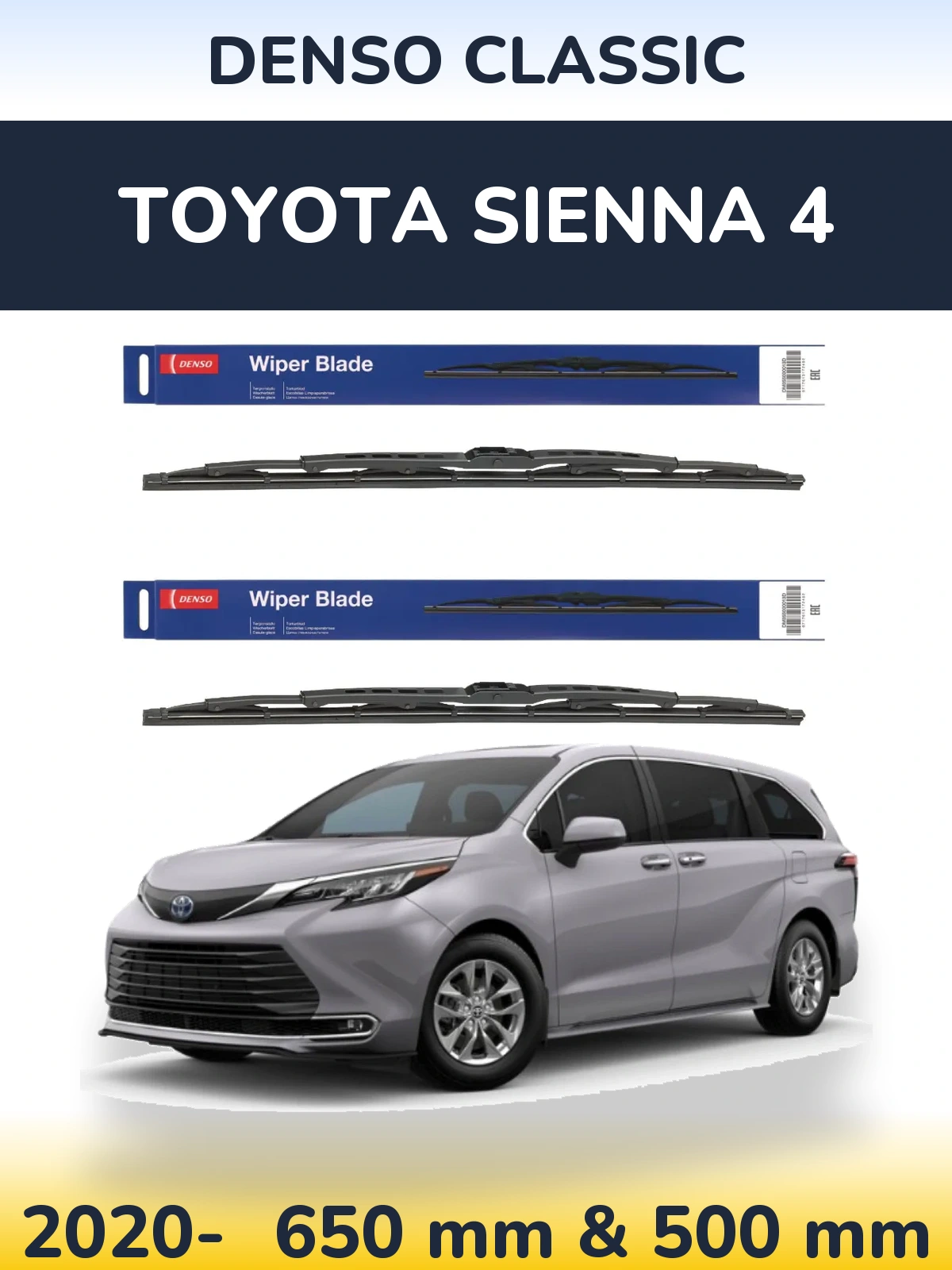 Komplet przednich wycieraczek Denso Classic 650 & 500 mm do Toyota Sienna 4 2020-2026