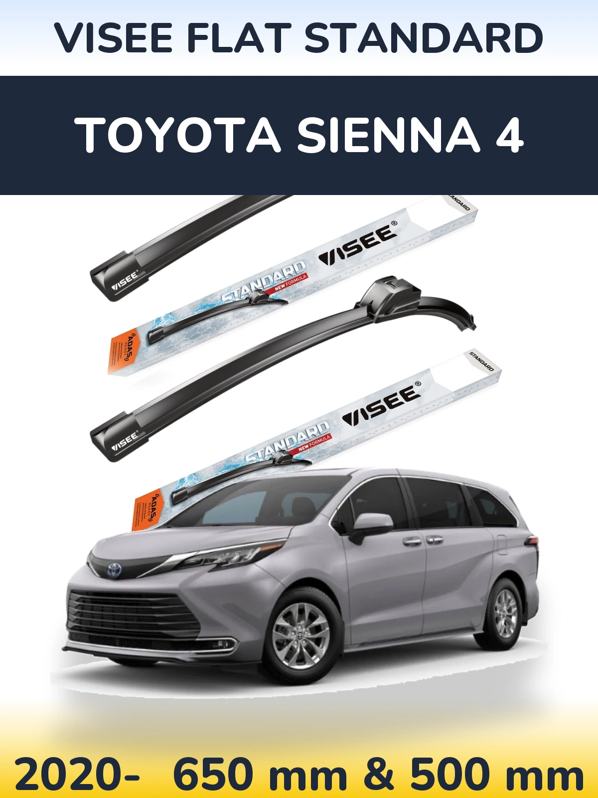 Komplet przednich wycieraczek VISEE FLAT STANDARD 650 & 500 mm do Toyota Sienna 4 2020-2026
