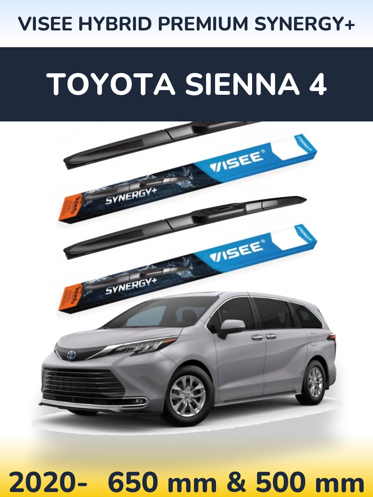Комплект передних дворников VISEE HYBRID PREMIUM SYNERGY+ 650 & 500 мм для Toyota Sienna 4 2020-2026