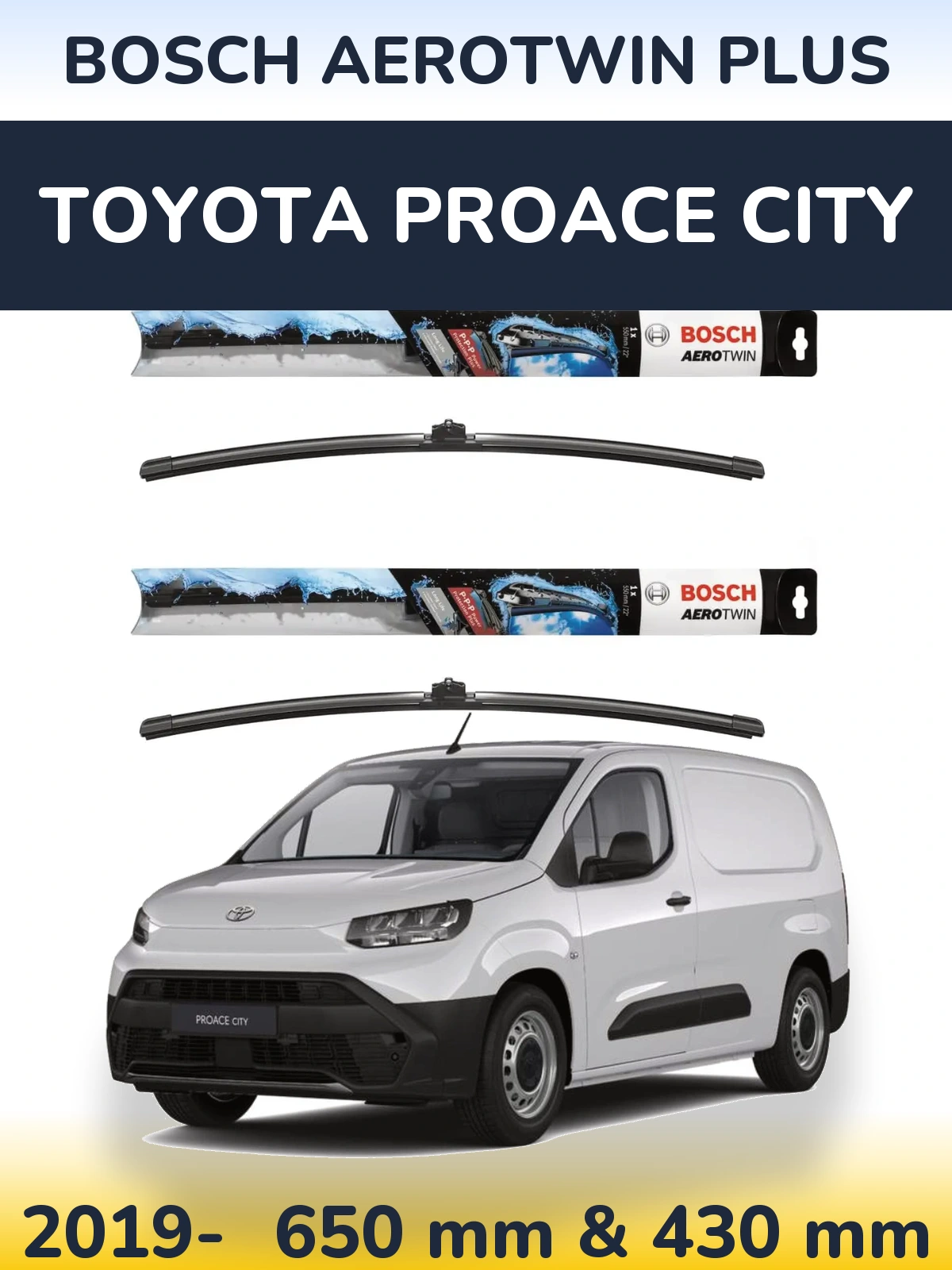 Комплект передних дворников BOSCH AeroTwin Plus 650 & 430 мм для Toyota ProAce City 2019-2026