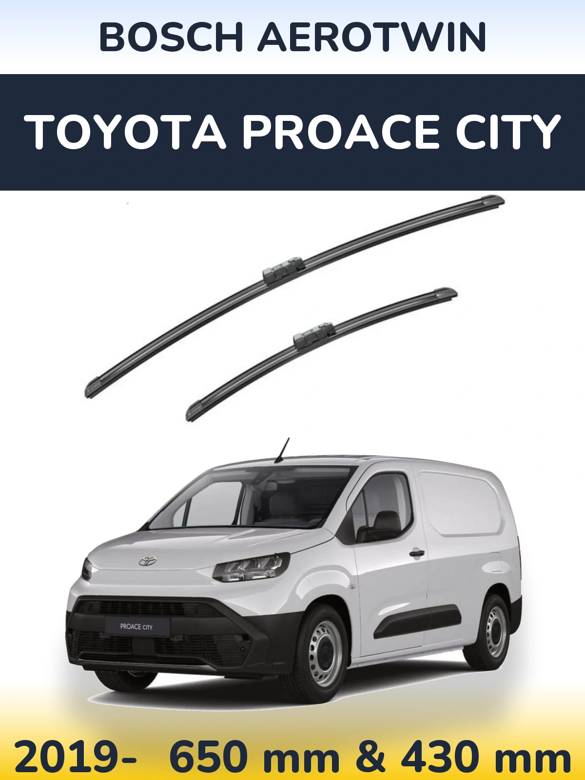 Комплект передних дворников BOSCH AeroTwin 650 & 430 мм для Toyota ProAce City 2019-2026