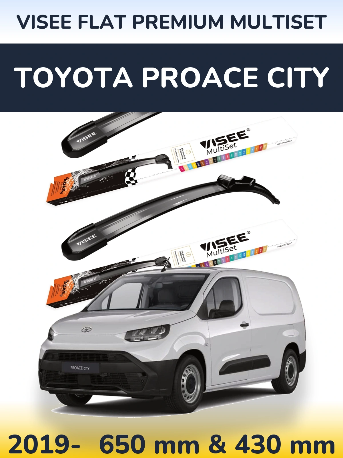 Комплект передних дворников VISEE FLAT PREMIUM MultiSet 650 & 430 мм для Toyota ProAce City 2019-2026