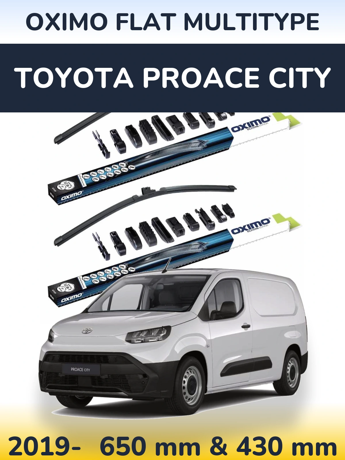 Комплект передних дворников Oximo Flat MultiТипe 650 & 430 мм для Toyota ProAce City 2019-2026