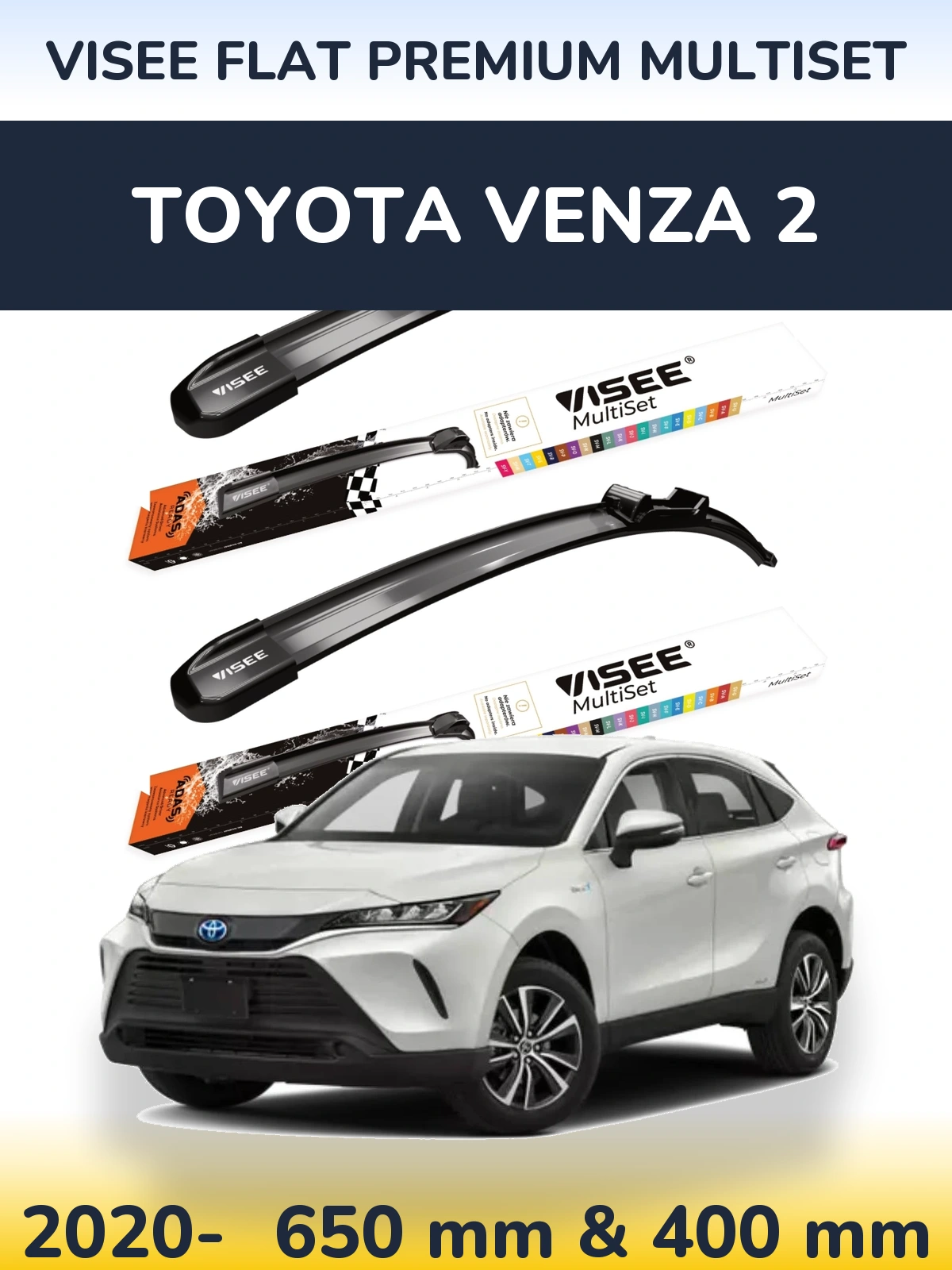 Комплект передних дворников VISEE FLAT PREMIUM MultiSet 650 & 400 мм для Toyota Venza 2 2020-2026