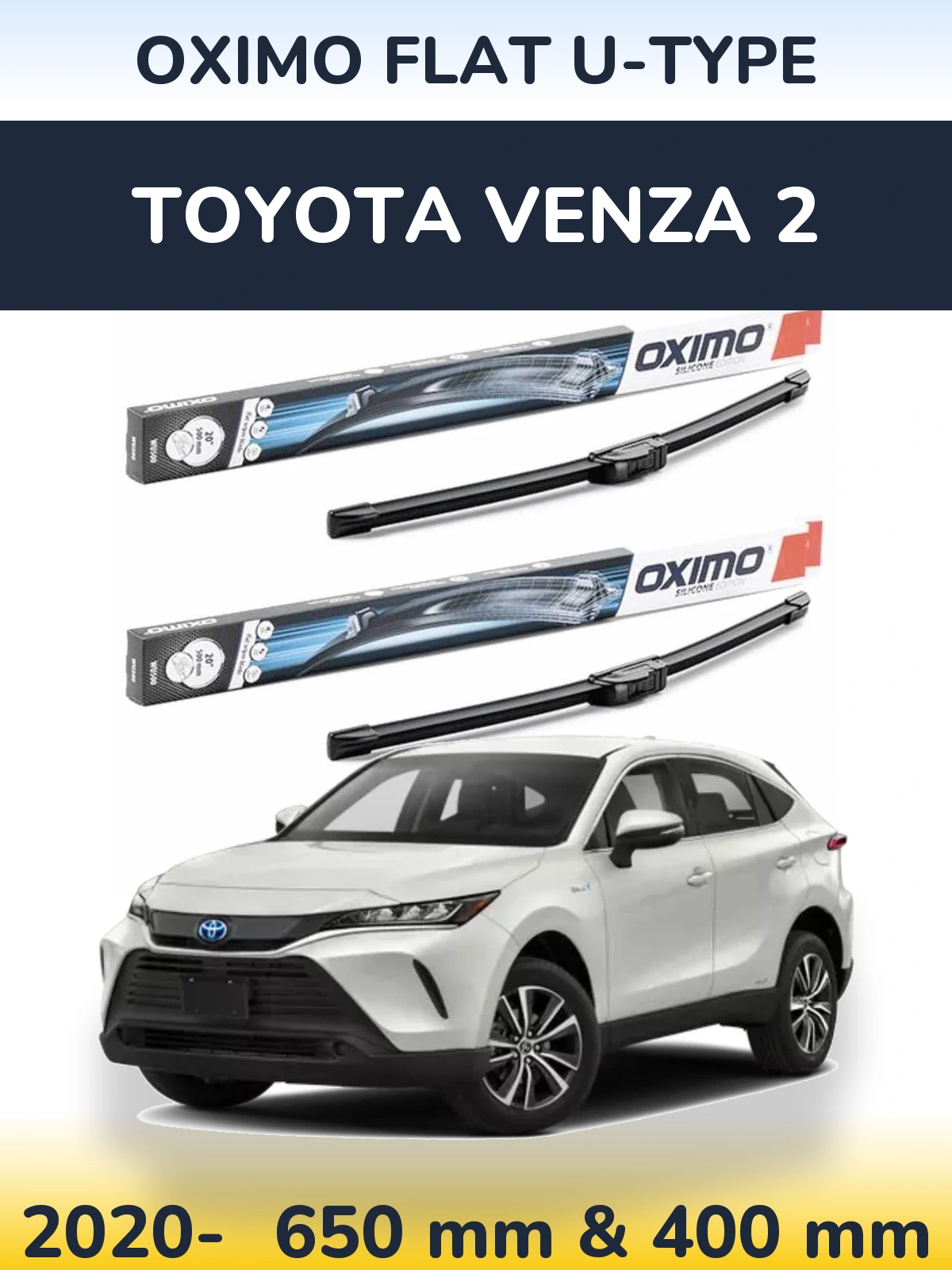 Комплект передних дворников Oximo Flat U-type 650 & 400 мм для Toyota Venza 2 2020-2026