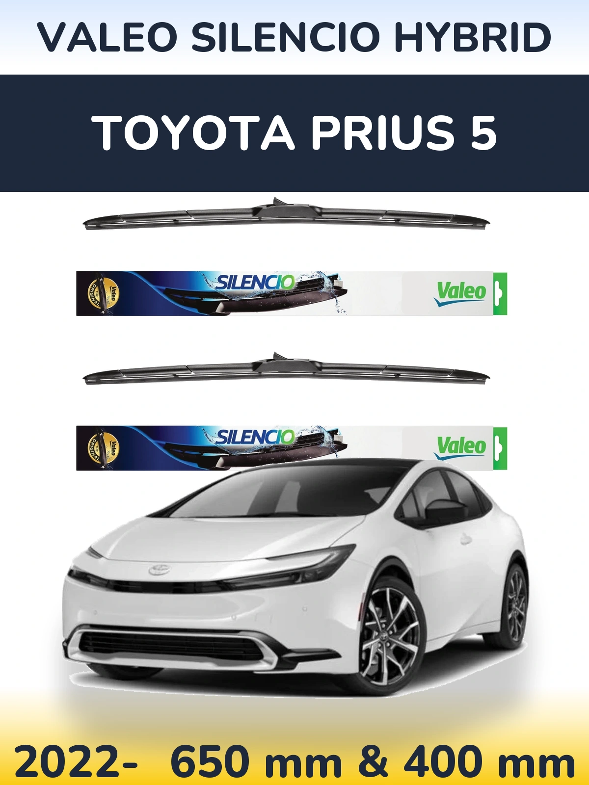 Комплект передних дворников Valeo Silencio Hybrid 650 & 400 мм для Toyota Prius 5 2022-2026