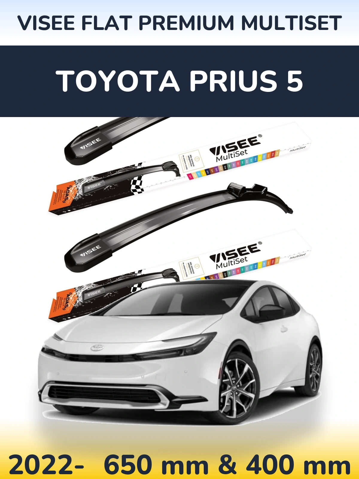 Komplet przednich wycieraczek VISEE FLAT PREMIUM MultiSet 650 & 400 mm do Toyota Prius 5 2022-2026