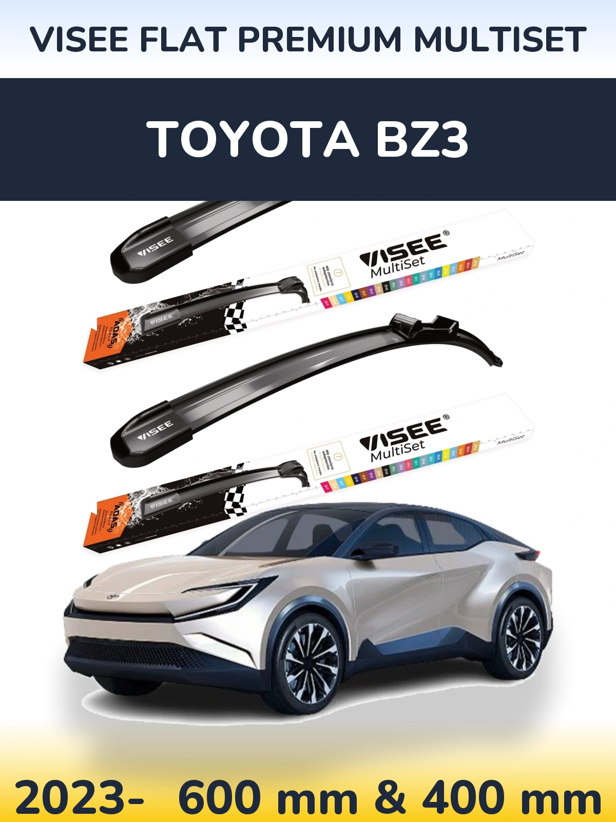 Komplet przednich wycieraczek VISEE FLAT PREMIUM MultiSet 600 & 400 mm do Toyota bZ3 2023-2026