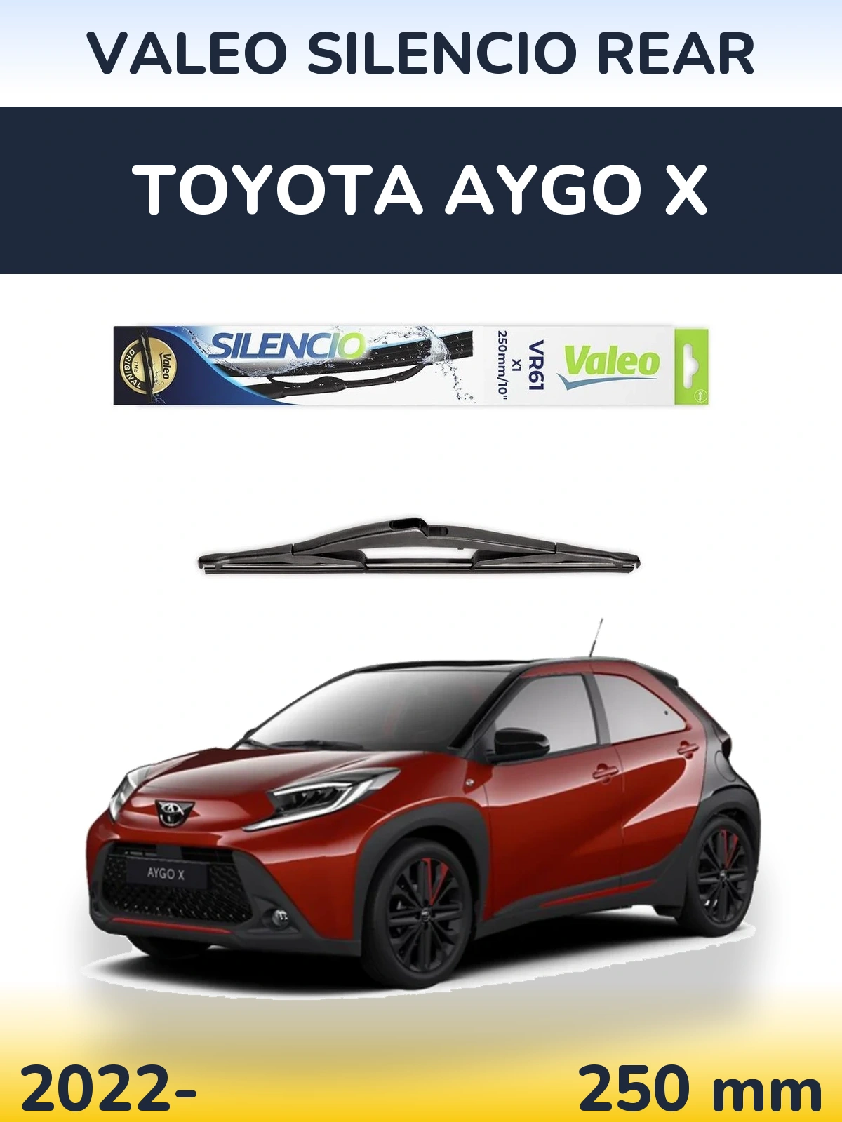 Rear wiper blade Valeo Silencio Rear 250 mm for Toyota Aygo X 2022-2026
