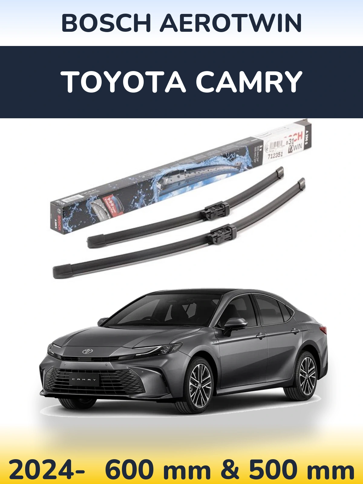 Комплект передних дворников BOSCH AeroTwin 600 & 500 мм для Toyota Camry 2024-2026