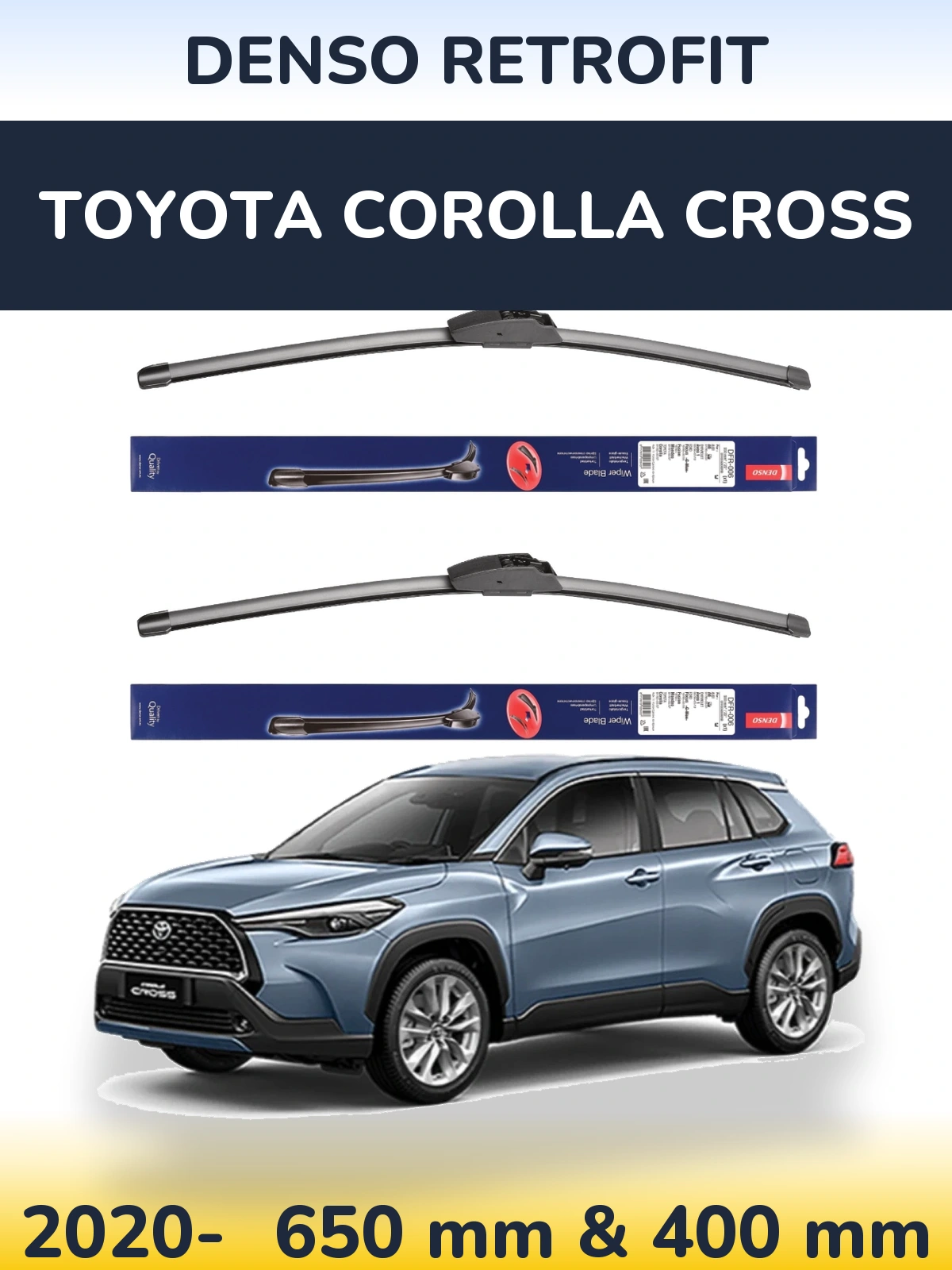 Комплект передних дворников Denso Retrofit 650 & 400 мм для Toyota Corolla Cross 2020-2026