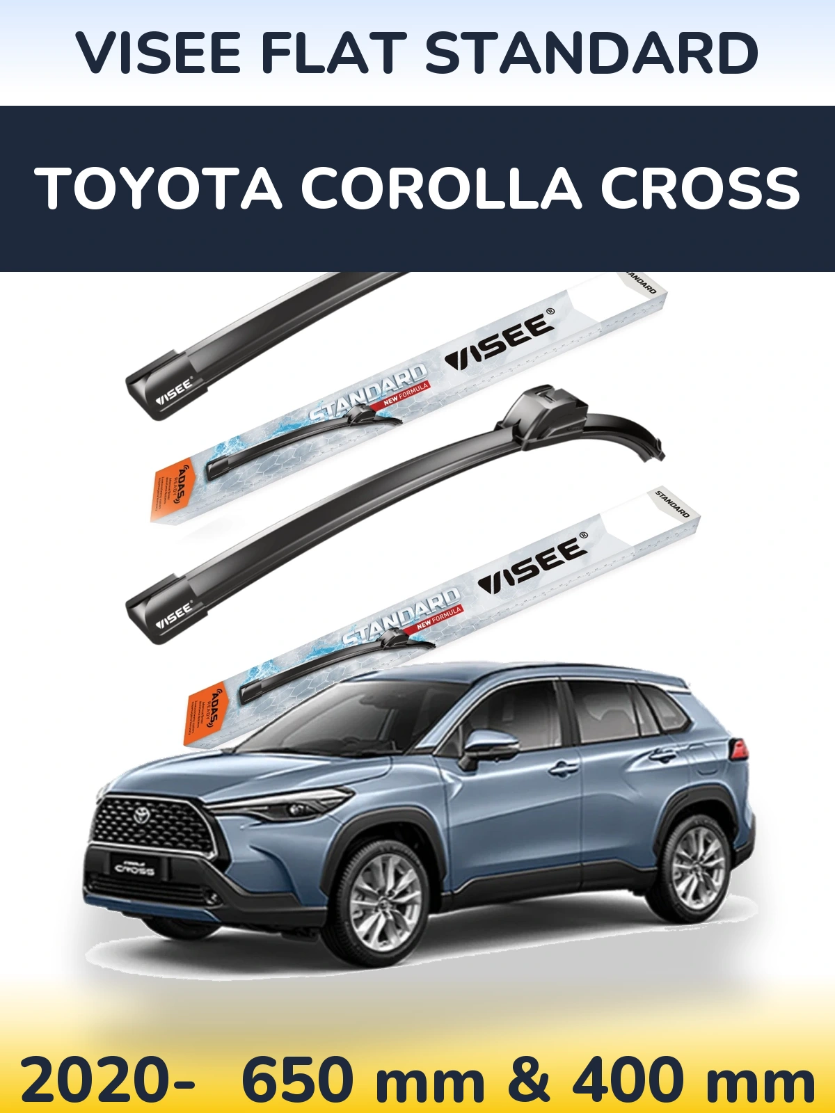 Комплект передних дворников VISEE FLAT STANDARD 650 & 400 мм для Toyota Corolla Cross 2020-2026