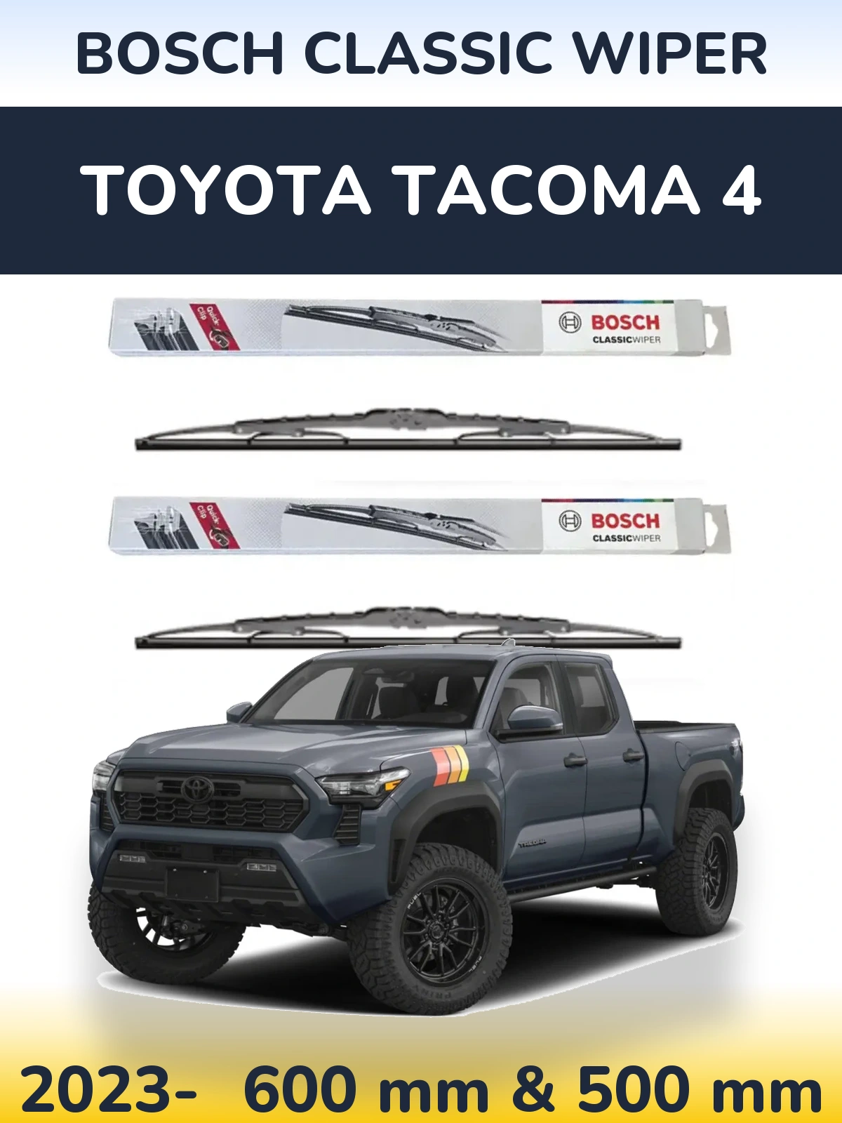 Komplet przednich wycieraczek BOSCH Classic Wiper 600 & 500 mm do Toyota Tacoma 4 2023-2026