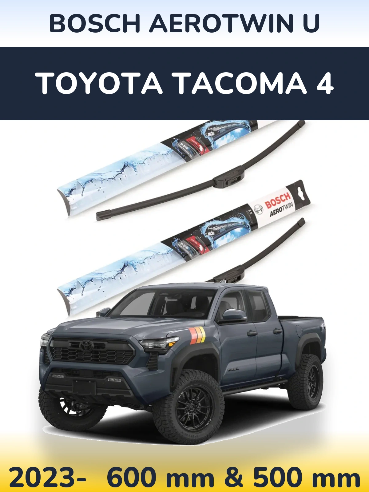 Комплект передних дворников BOSCH AeroTwin U 600 & 500 мм для Toyota Tacoma 4 2023-2026