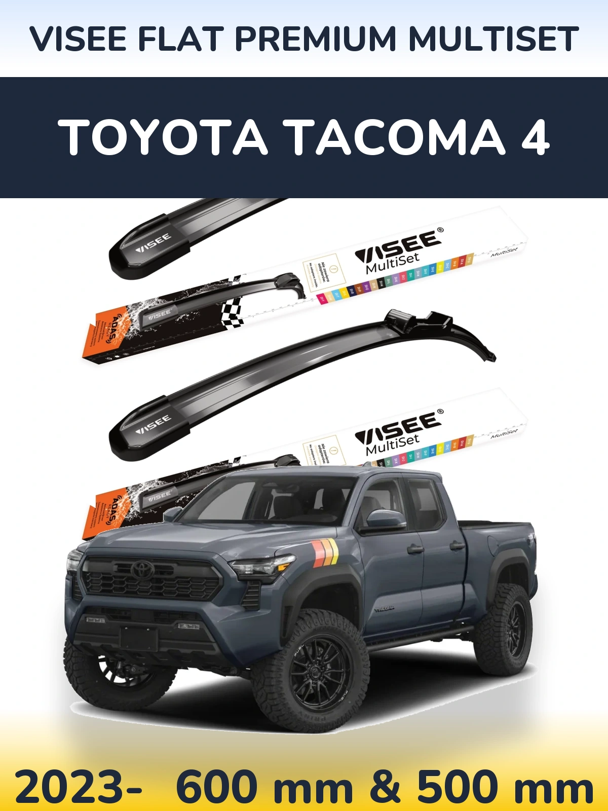 Komplet przednich wycieraczek VISEE FLAT PREMIUM MultiSet 600 & 500 mm do Toyota Tacoma 4 2023-2026