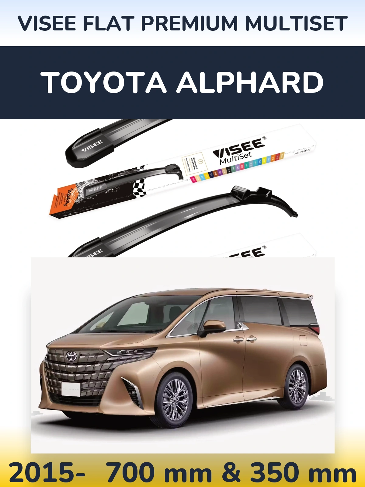 Komplet przednich wycieraczek VISEE FLAT PREMIUM MultiSet 700 & 350 mm do Toyota Alphard 2015-2026