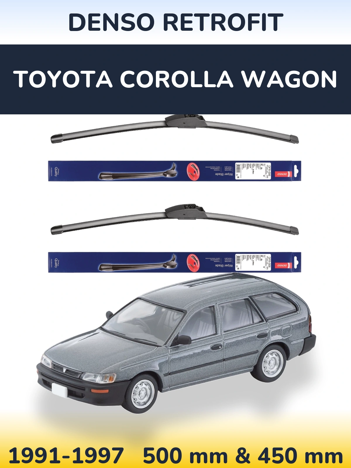 Komplet przednich wycieraczek Denso Retrofit 500 & 450 mm do Toyota Corolla Wagon 1991-1997