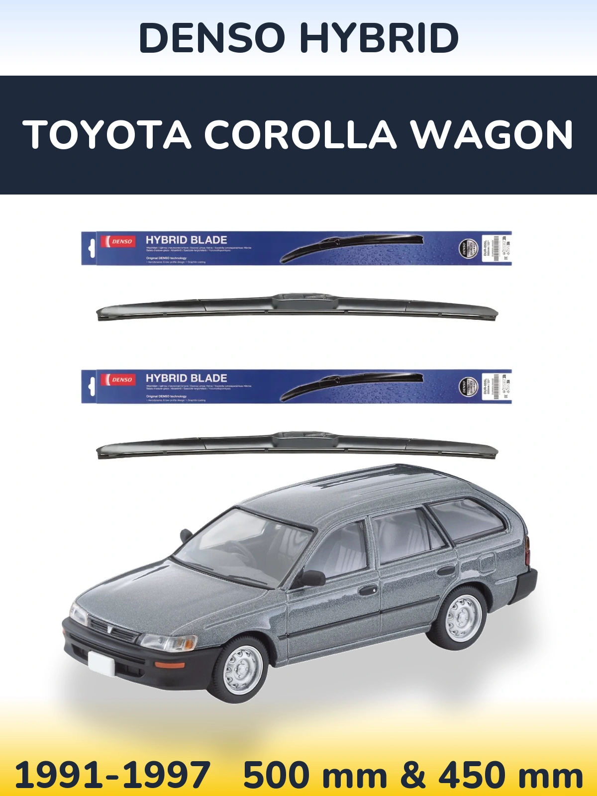 Komplet przednich wycieraczek Denso Hybrid 500 & 450 mm do Toyota Corolla Wagon 1991-1997