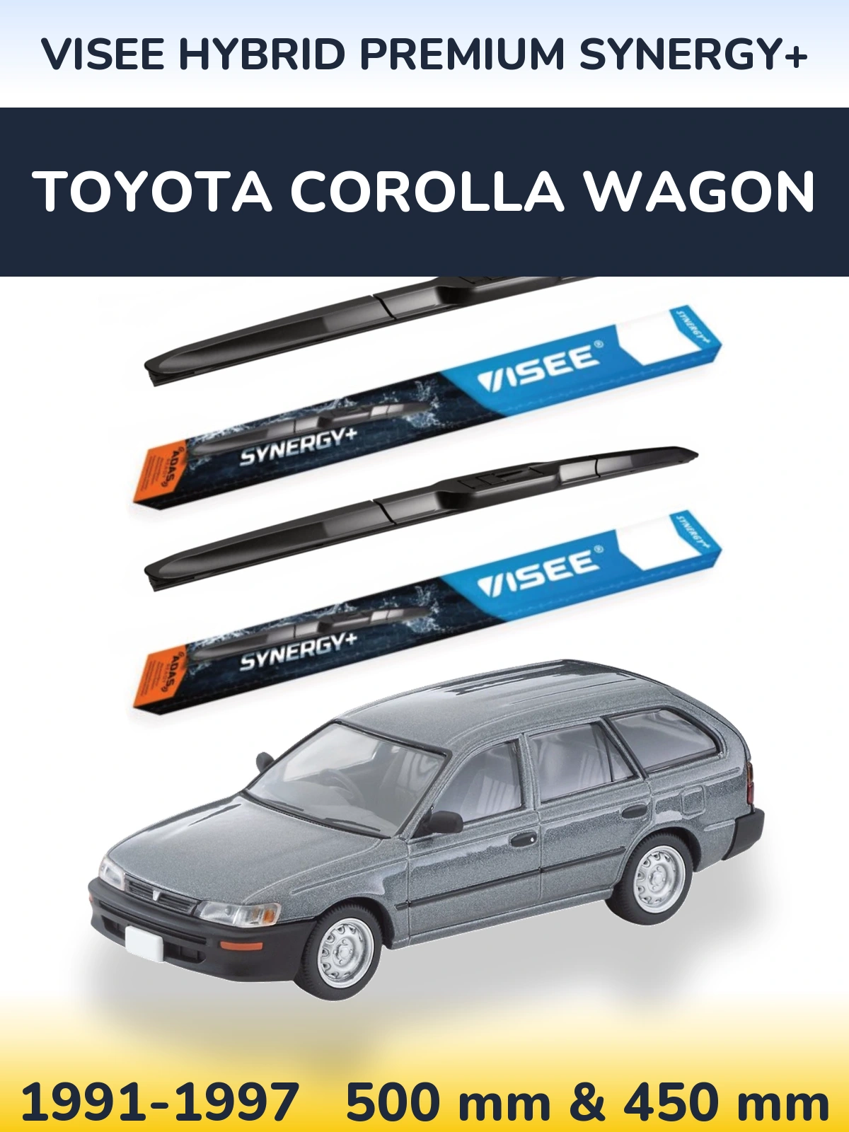 Komplet przednich wycieraczek VISEE HYBRID PREMIUM SYNERGY+ 500 & 450 mm do Toyota Corolla Wagon 1991-1997