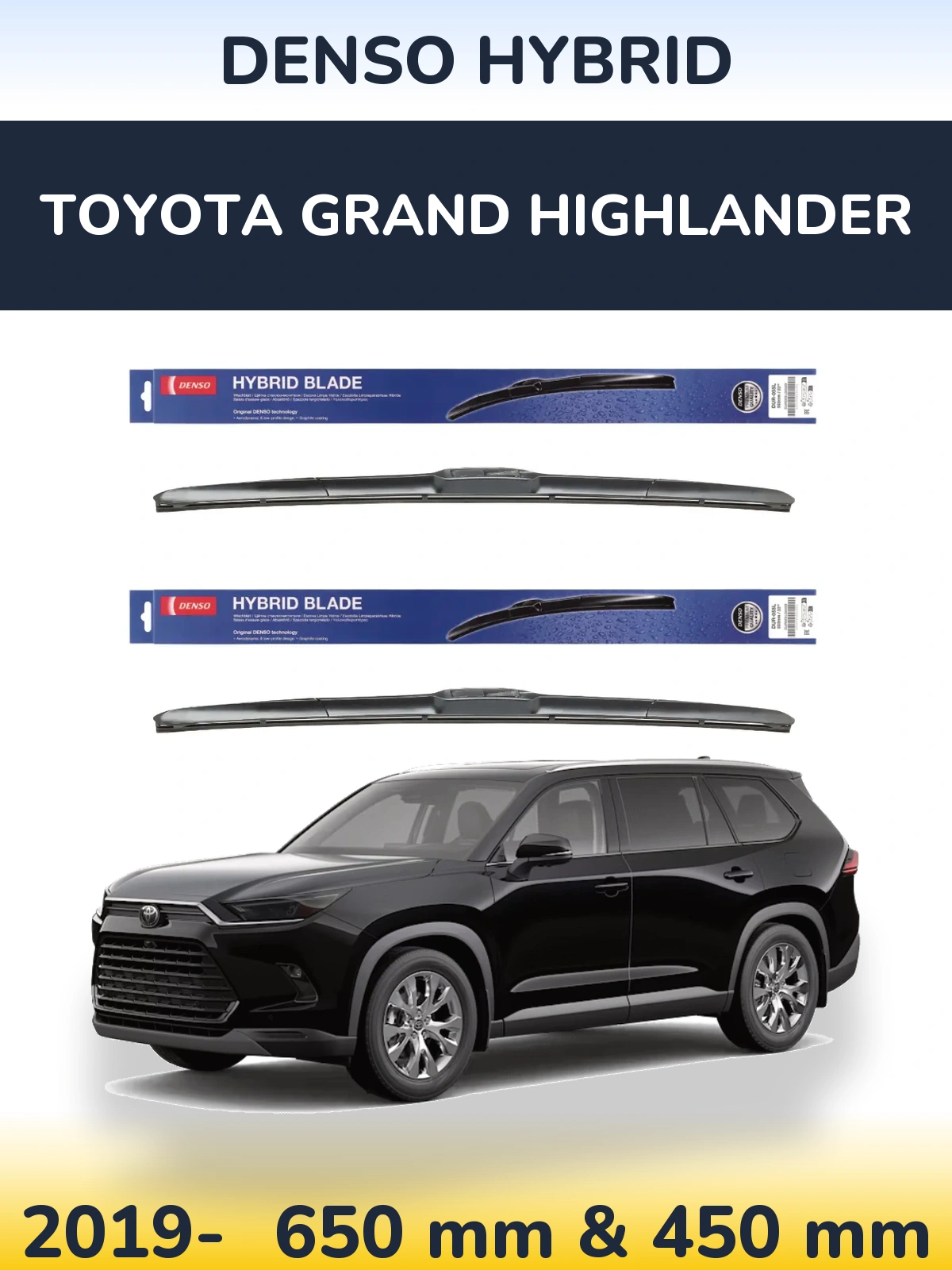 Komplet przednich wycieraczek Denso Hybrid 650 & 450 mm do Toyota Grand Highlander 2019-2026