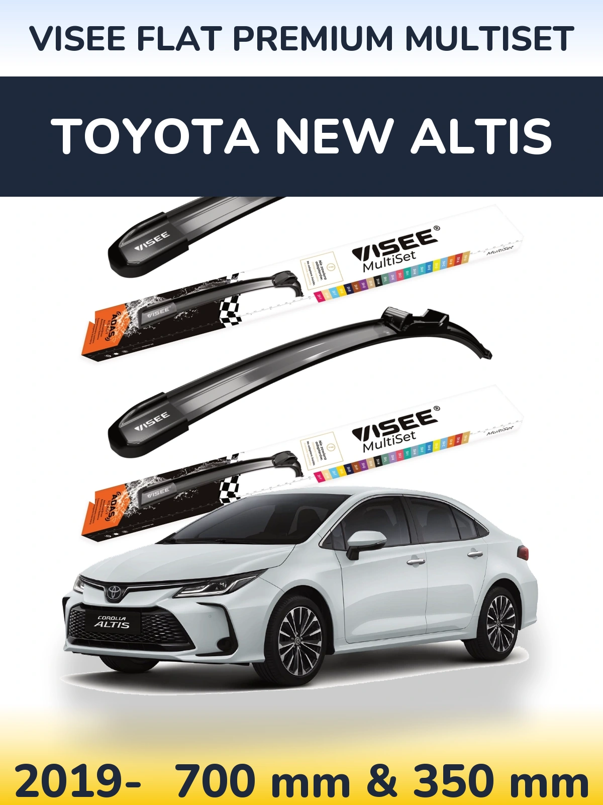 Комплект передних дворников VISEE FLAT PREMIUM MultiSet 700 & 350 мм для Toyota New Altis 2019-2026