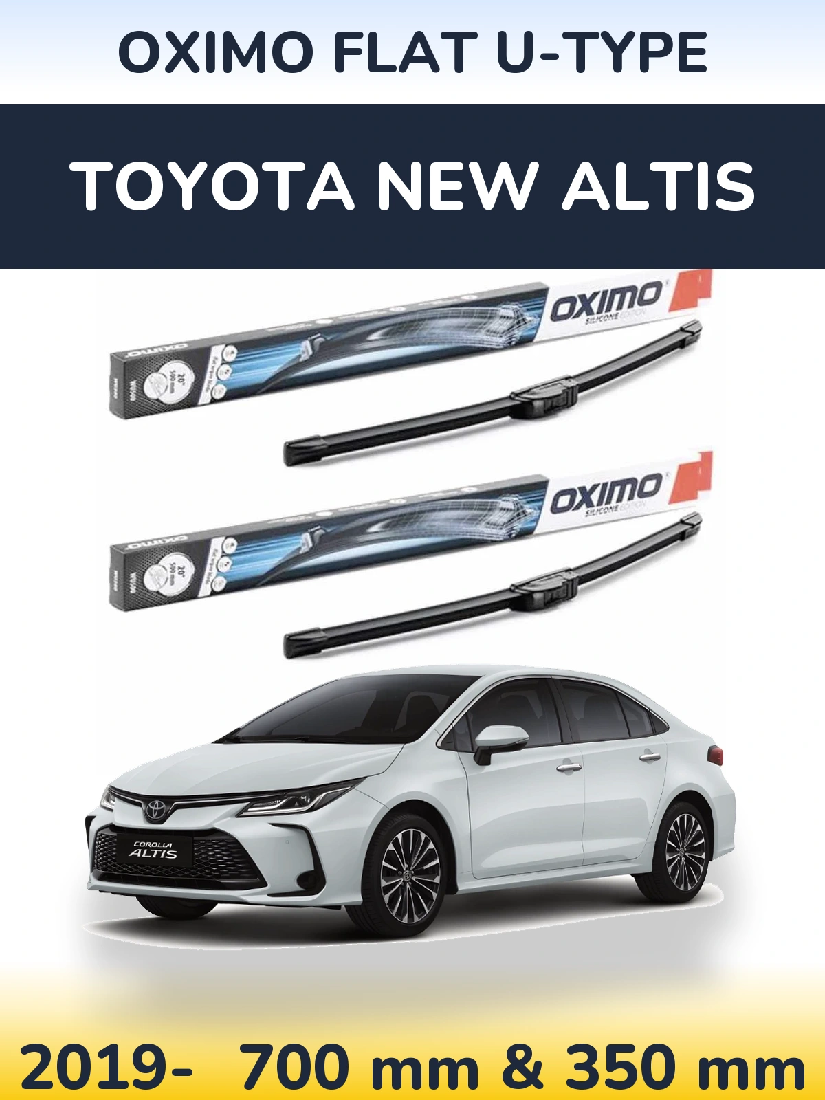 Komplet przednich wycieraczek Oximo Flat U-type 700 & 350 mm do Toyota New Altis 2019-2026