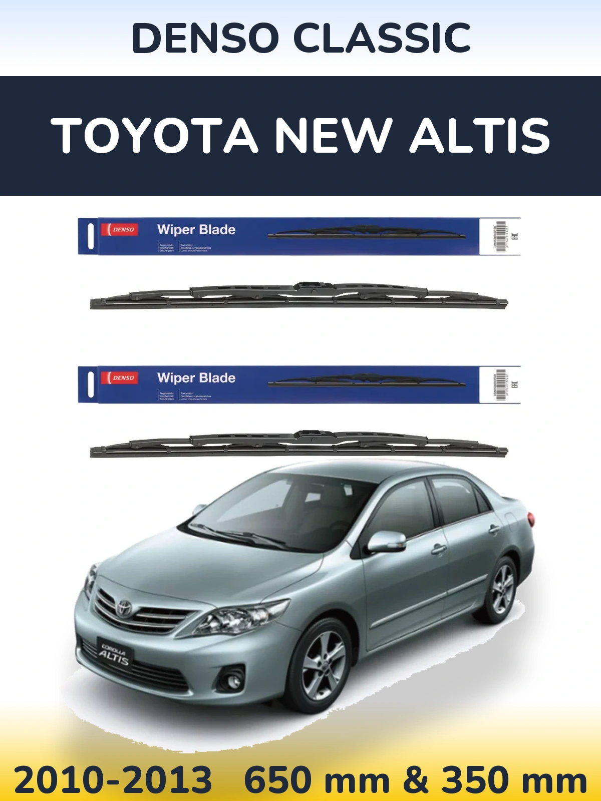 Komplet przednich wycieraczek Denso Classic 650 & 350 mm do Toyota New Altis 2010-2013