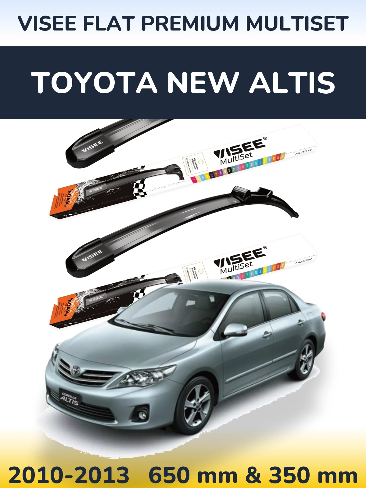 Комплект передних дворников VISEE FLAT PREMIUM MultiSet 650 & 350 мм для Toyota New Altis 2010-2013