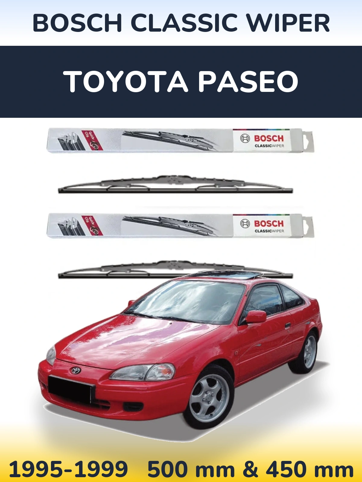 Комплект передних дворников BOSCH Classic Wiper 500 & 450 мм для Toyota Paseo 1995-1999